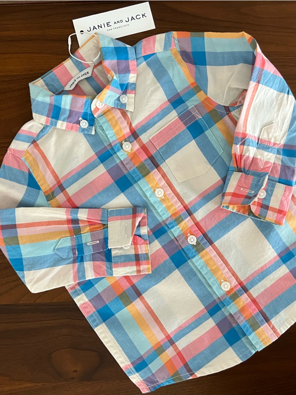 Janie and Jack Madras Plaid Button-Up Shirt in Pink, Blue & Yellow